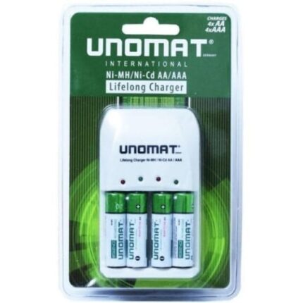 UNOMAT 2100mAh AA Precharged Rechargeable Ni-Mh Batteries (4 Pack) with Charger