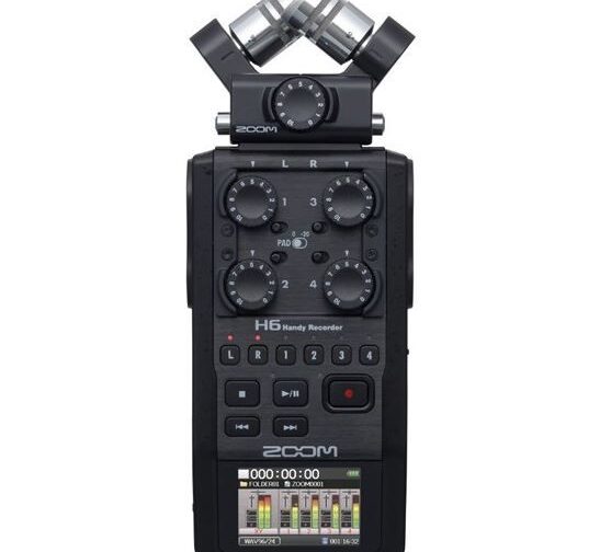 Zoom H6 All Black 6-Input / 6-Track Portable Handy Recorder with Single Mic Capsule (Black Finish)