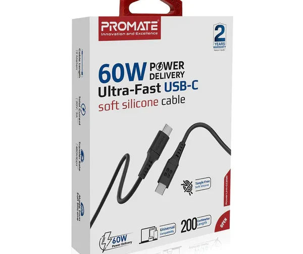 Promate 2M USB-C Cable (POWERLINK-CC200) 60W Power