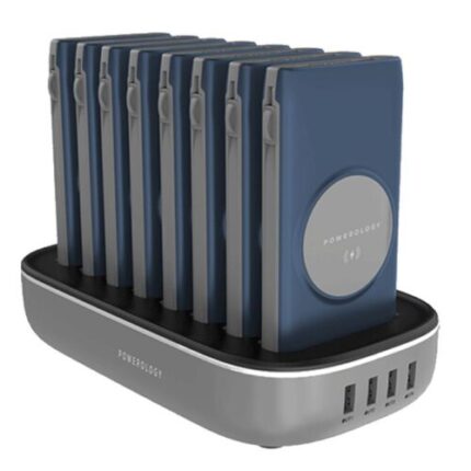 Powerology 8 in 1 Station 10000mAh 20W PD QC Wireless Power Bank Bulit-in Cable With Lightning And Type – C – Black