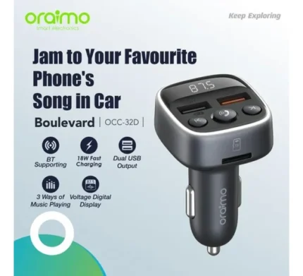 Oraimo boulevard 18W fast charging dual USB bluetooth modulator