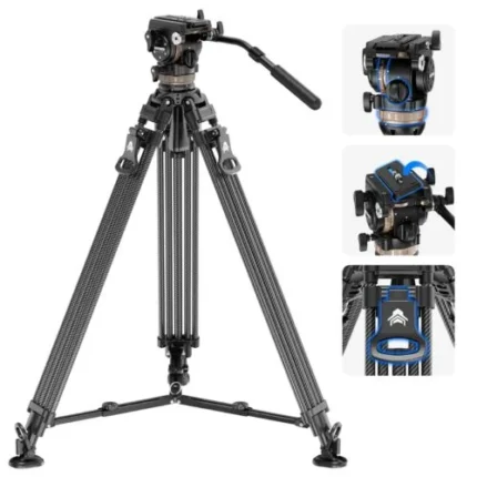 Neewer LL55 78 Carbon Fiber One Step Video Tripod with Dynamic Fluid Head