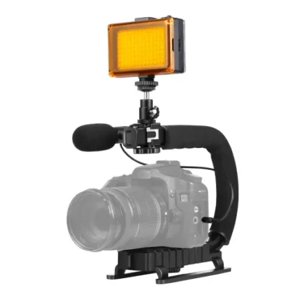 PULUZ U/C Shape Portable Handheld DV Bracket Stabilizer + LED Studio Light + Video Shotgun Microphone Kits 